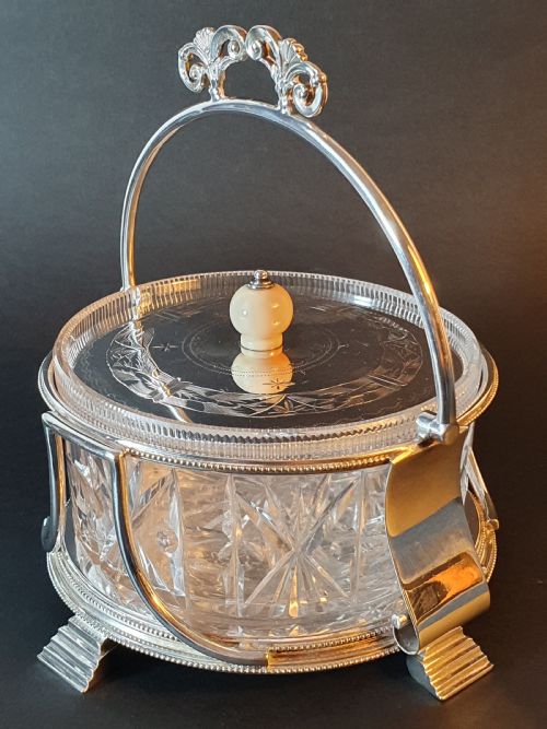 Stunning Art Deco Silver Plated & Cut Glass Large Preserve Dish C1920