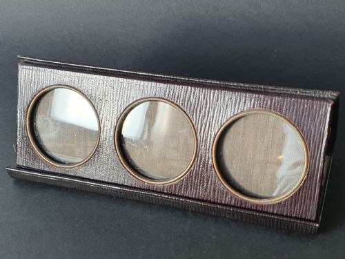 Rare Leather Cased Triple Photo/miniature Frame C1900