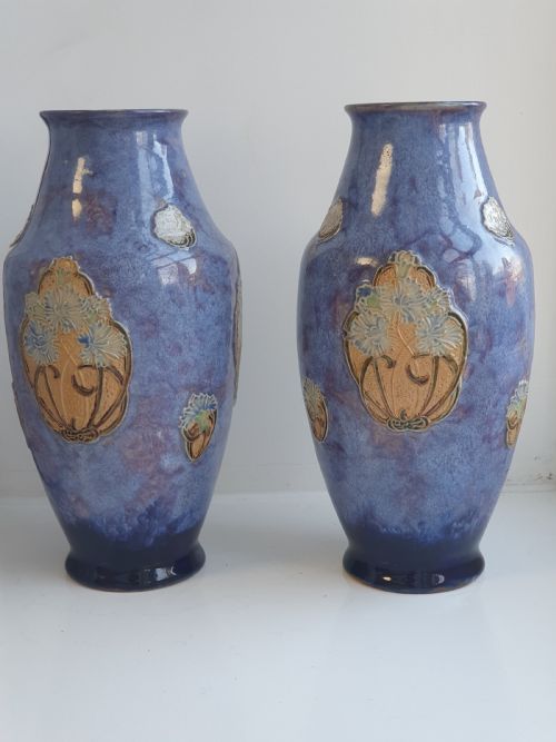 Stunning Lilac Blue Doulton Vases - Signed Mb