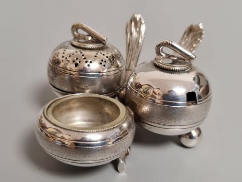 Fabulous Victorian Sp Novelty Cruet Formed as Curling Stones C1890