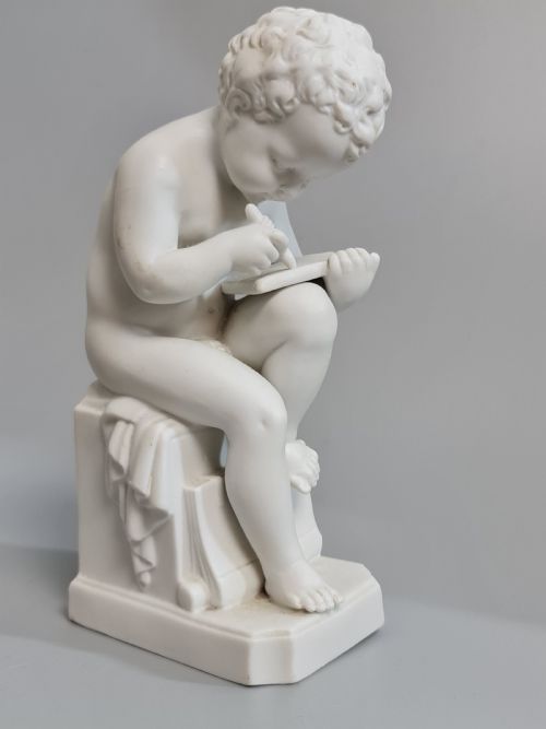 Katzhutte Herting & Co Porcelain Parian Ware Boy Reading 7 1/2" Figurine 1914-45