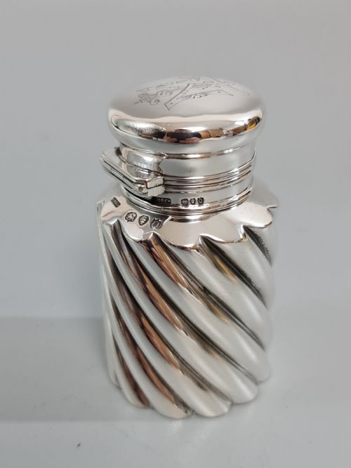 Hm Silver Scent Bottle of Wrythen Form by Sampson Mordan London 1891.
