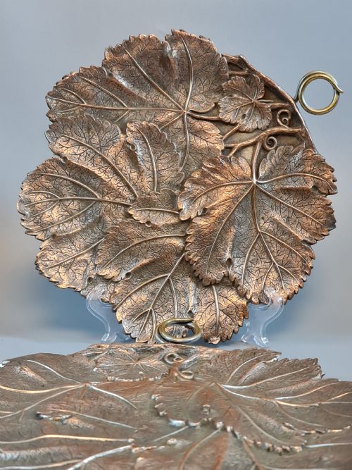 Fabulous Pair of Arts & Crafts Large Copper & Brass Leaf Dishes