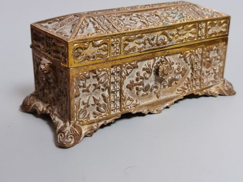 Superb Quality 19thc Lge Bronze/brass Casket (Impressed Makers Mark to Interior)