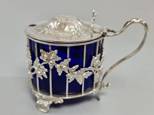 Exquisite Large Fretted Silver Plated Mustard Pot C1890