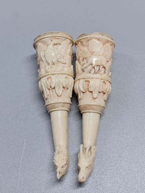 Superbly Carved 18thc Bone Snuff Mulls/vessels