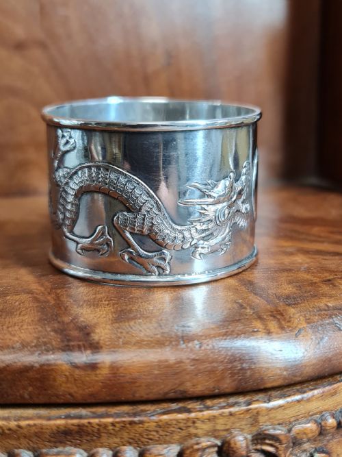 Antique Chinese Export Solid Silver Napkin Ring. Signed Wc 90