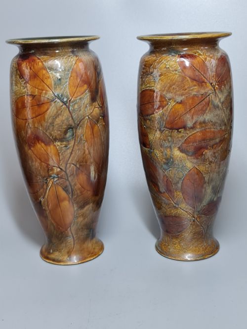 Large Autumnal Pair of Doulton Vases