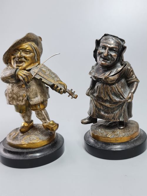 Charming Pair of 19thc European Bronze Figures of Mansion Dwarves