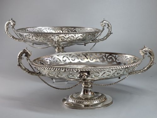 Stunning Large Pr 19thc Silver Plated Fruit/bread Baskets