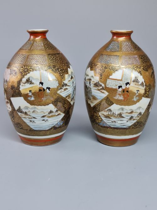 Super Quality 19thc Pair Kutani Painted Vases