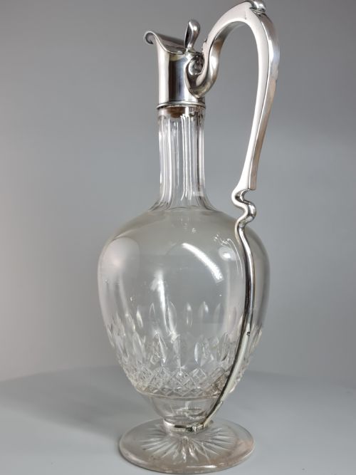 Stunning Design Art Nouveau French Silver & Cut Glass Claret Jug C1900