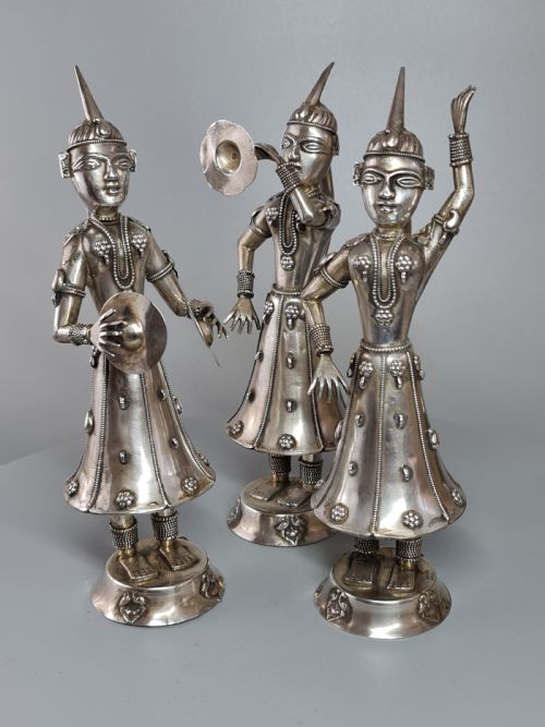 Fabulous Trio of Large Vintage Solid Silver Indonesian Figures