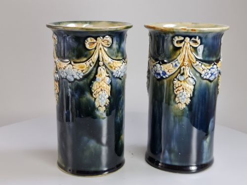 Beautiful Pair of Royal Doulton Cylindrical Vases C1900
