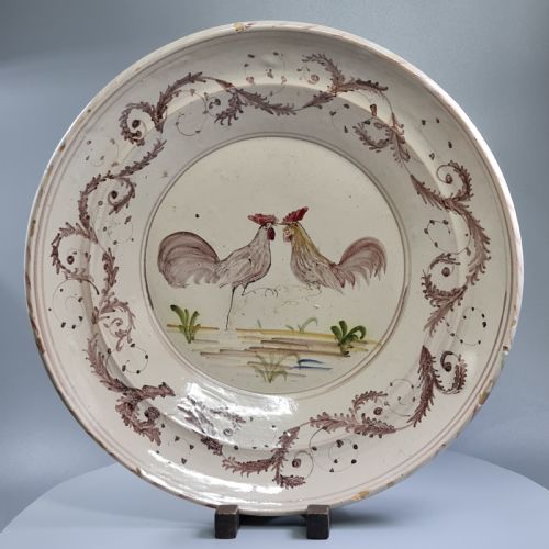 French Huge (39.7cm) Early/mid 19thc Charger/dish Cockerel Decoration