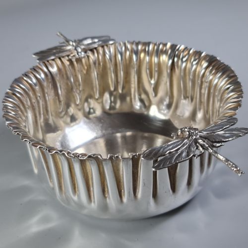 Stunning European Silver Dragonfly Bowl C1920s Signed 'Fm'