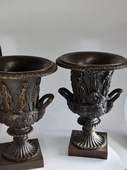 Large Vintage Pair Bronze Campana Urns C1920s (31.5cm)