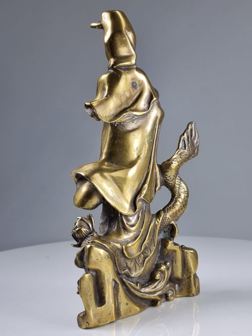 fig 2. Antique  Polished Bronze Kwan yin with a dragon statue 9 inch