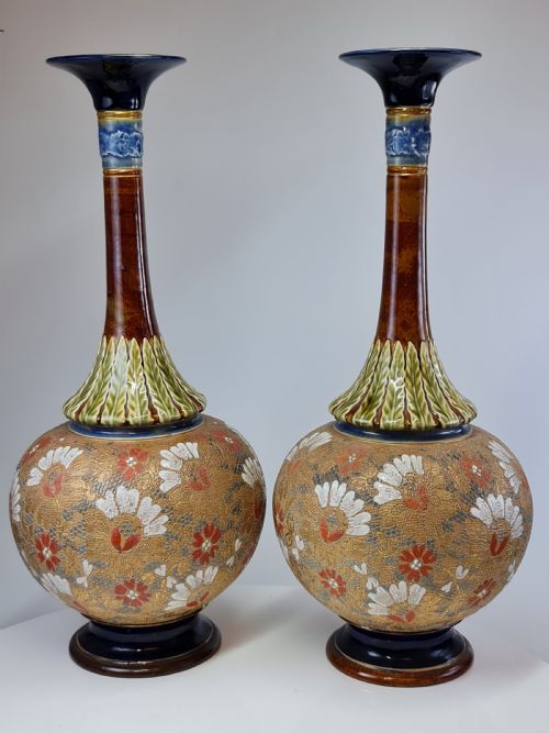 Stunning Large (39cm) Pr Doulton Lambeth Vases C1897