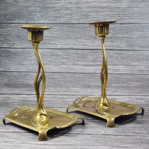 Stunning Pair of Austrian 'Geschutzt' Secessionist Bronze Candlesticks C1900