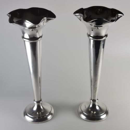 Large Pair Walker & Hall Hm Silver Trumpet Vases C1918