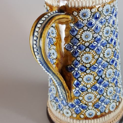 FINE LARGE DOULTON LAMBETH ALE JUG WITH SP RIM BY ELIZABETH ATKINS 1878 - ADDITIONAL PHOTO 10