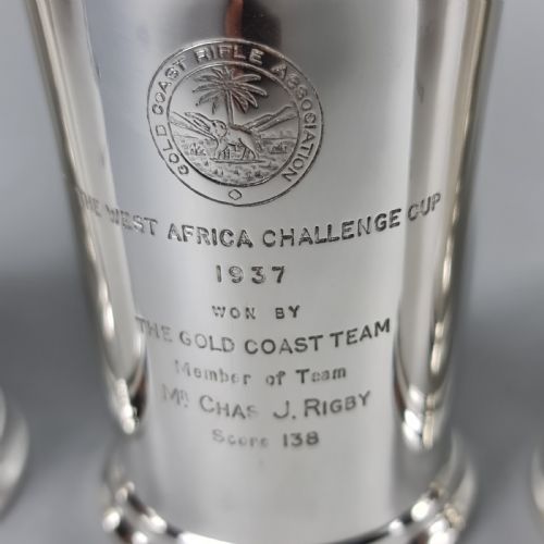 fig 2. Exceptional Group of 4 x HM Silver Elkington & Co Rifle Presentation Beakers