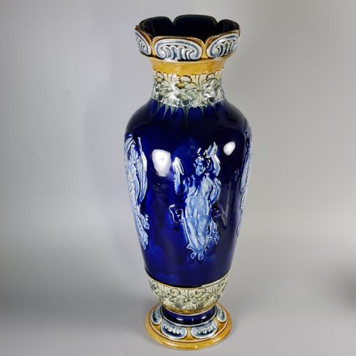 stunning rare late 19thc doulton pat sur pate style huge 42cm vase - CATEGORY: ANTIQUE VASES - DATED 19TH CENTURY
