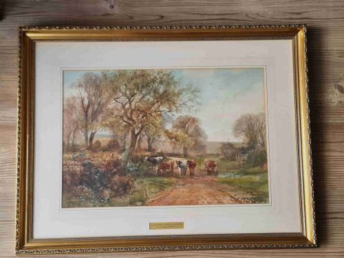 Watercolour Cattle 'Lane Scene' by Henry Charles Fox R.b.a C1900