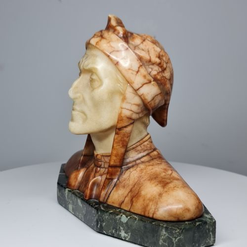 Superb Antique Hand Carved Bust of Dante Alighieri with Studio Mark