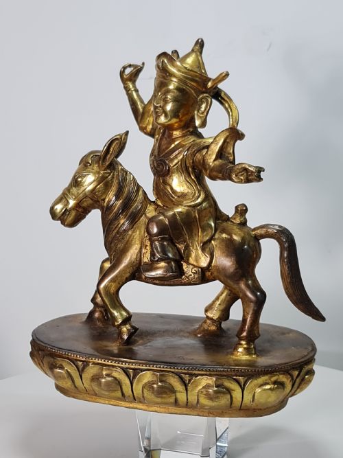 Tibetan Buddhism Temple Bronze Gilt Horse Riding Mahakala Buddha Statue