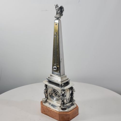 SUPERB 19THC SILVERED OBELISK DESK THERMOMETER 27CM - ADDITIONAL PHOTO 5