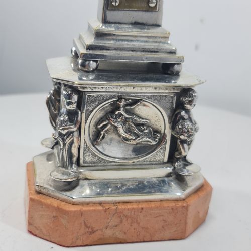 SUPERB 19THC SILVERED OBELISK DESK THERMOMETER 27CM - ADDITIONAL PHOTO 9