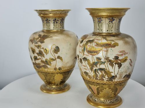BEAUTIFUL DOULTON BURSLEM PAIR FAIENCE FLORAL VASES C1900 - ADDITIONAL PHOTO 10