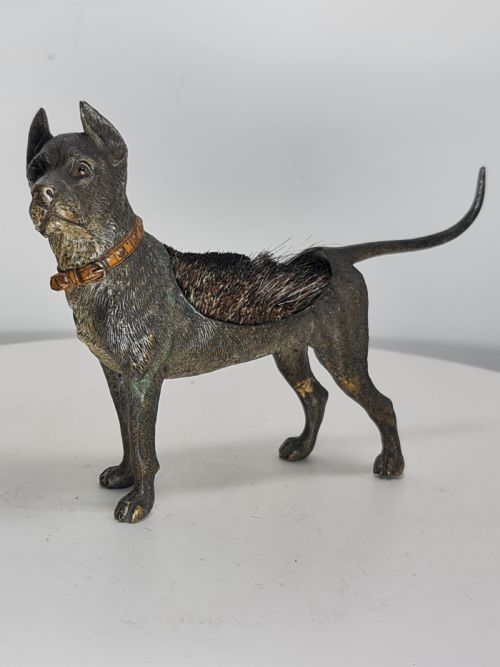 Fine Large 19thc Austrian Cold Painted Bronze Pen Wipe Formed as a Hound