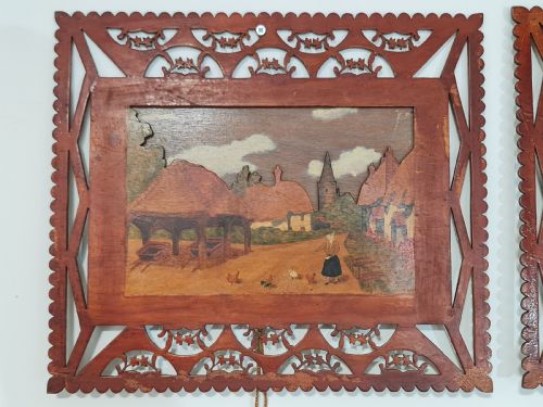 UNUSUAL FOLK ART PAIR OF FRETTED DIORAMA TYPE PICTURES C1900 - ADDITIONAL PHOTO 7
