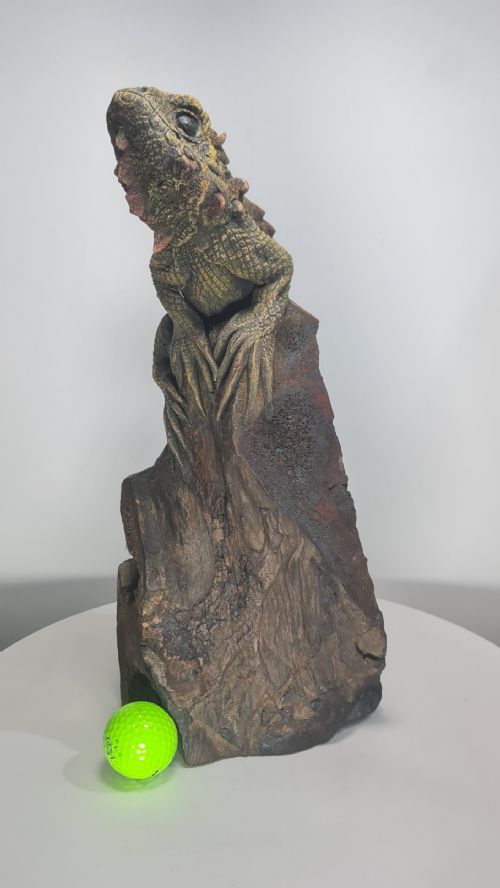 INCREDIBLE QUALITY LARGE ANTIQUE CARVED FIGURE OF A CHAMELEON ON A LOG 38CM - ADDITIONAL PHOTO 1