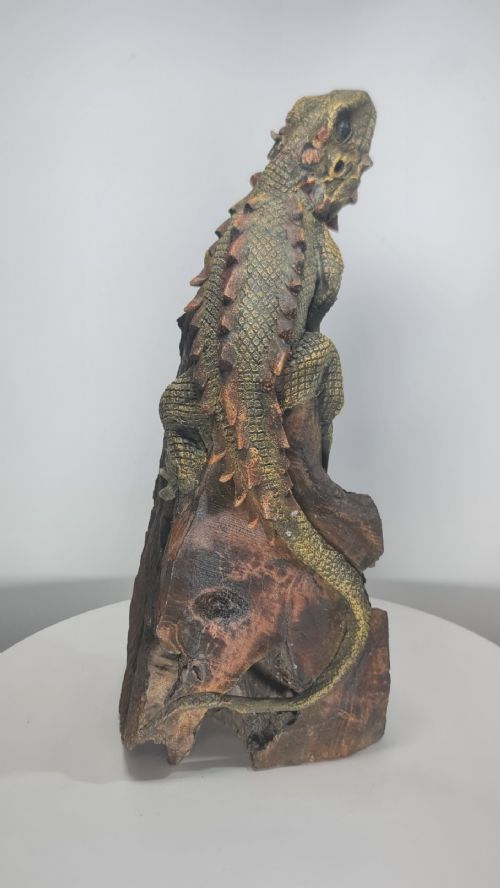 INCREDIBLE QUALITY LARGE ANTIQUE CARVED FIGURE OF A CHAMELEON ON A LOG 38CM - ADDITIONAL PHOTO 5