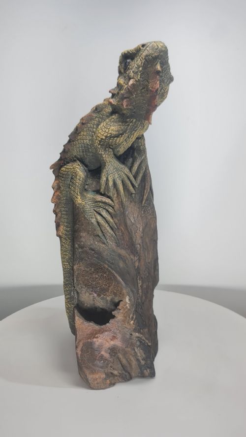 INCREDIBLE QUALITY LARGE ANTIQUE CARVED FIGURE OF A CHAMELEON ON A LOG 38CM - ADDITIONAL PHOTO 10