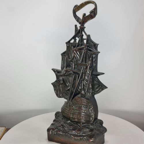FABULOUS RARE WILLIAM TONKS AND SONS GALLEON BRONZEBRASS DOOR STOP - ADDITIONAL PHOTO 3