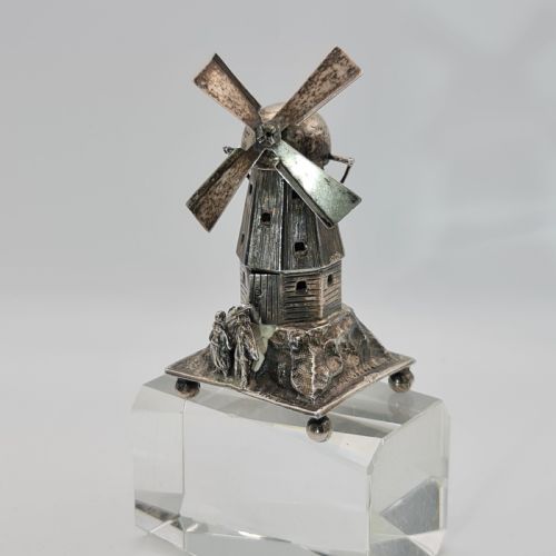 LARGE IMPRESSIVE DUTCH SILVER MINIATURE WINDMILL WITH REVOLVING TOP SECTION AND BLADES DATED C1888 - ADDITIONAL PHOTO 1