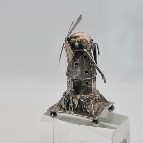 LARGE IMPRESSIVE DUTCH SILVER MINIATURE WINDMILL WITH REVOLVING TOP SECTION AND BLADES DATED C1888 - ADDITIONAL PHOTO 2