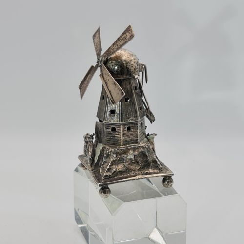 LARGE IMPRESSIVE DUTCH SILVER MINIATURE WINDMILL WITH REVOLVING TOP SECTION AND BLADES DATED C1888 - ADDITIONAL PHOTO 4