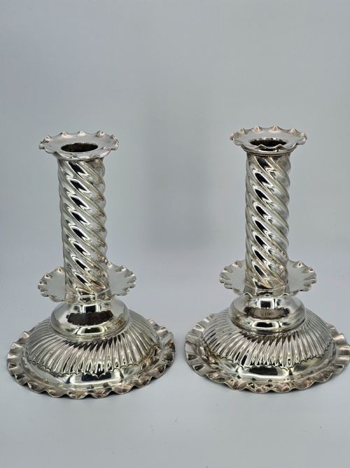 rare pair of 16thc17thc capstan style sp wrythen candlesticks by richard hodd c1880 - CATEGORY: ANTIQUE SILVER - DATED 19TH CENTURY