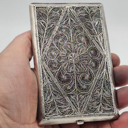 EXQUISITE 19THC INDIAN SILVER FILIGREE CIGARETTE CASE - ADDITIONAL PHOTO 1