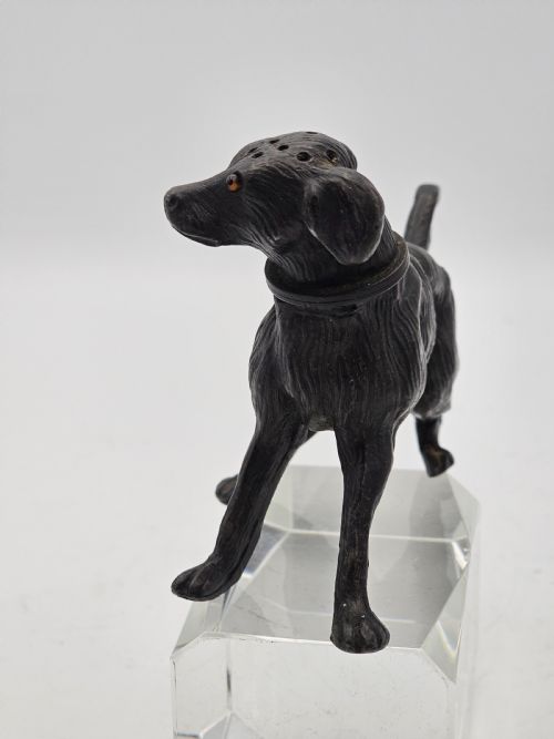 RARE 19THC GUN METAL DOG POUNCE POWDER POT - ADDITIONAL PHOTO 1
