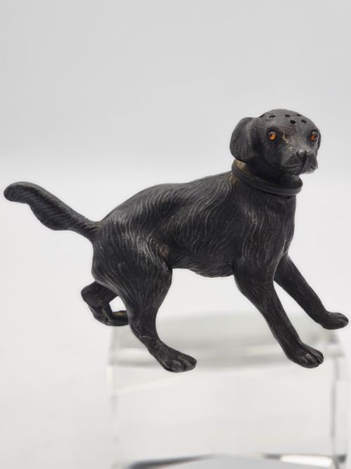 rare 19thc gun metal dog pounce powder pot - CATEGORY: ANTIQUE MISCELLANEOUS - DATED 19TH CENTURY