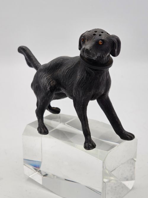 RARE 19THC GUN METAL DOG POUNCE POWDER POT - ADDITIONAL PHOTO 6