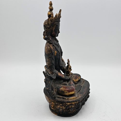 ANTIQUE TIBETAN SINO BRONZE BUDDHA WITH REMNANTS OF GILT COPPER PATINA - ADDITIONAL PHOTO 3