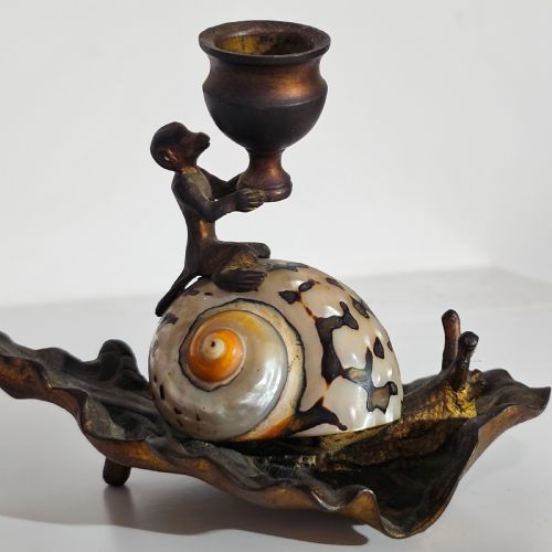 FABULOUS GRAND TOUR GILT METAL SHELL MONKEY SNAIL SHAPED CHAMBERSTICK C1850 - ADDITIONAL PHOTO 6